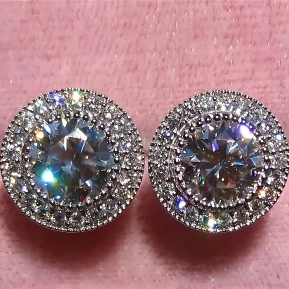 👼 Cubic zirconia Halo Stud Earrings - Picture 2 of 4